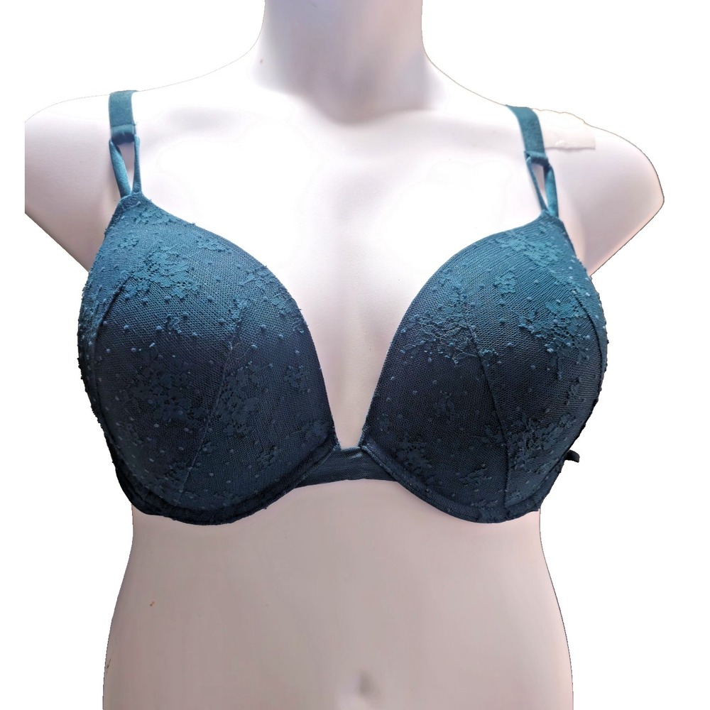 Victoria's Secret 40DD Push Up Bra Dark Teal Lace Padded Sexy